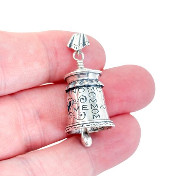 Vintage JJ Sterling Silver 925 Granny Nanny Mom Heart Bell Pendant - Picture 1 of 9